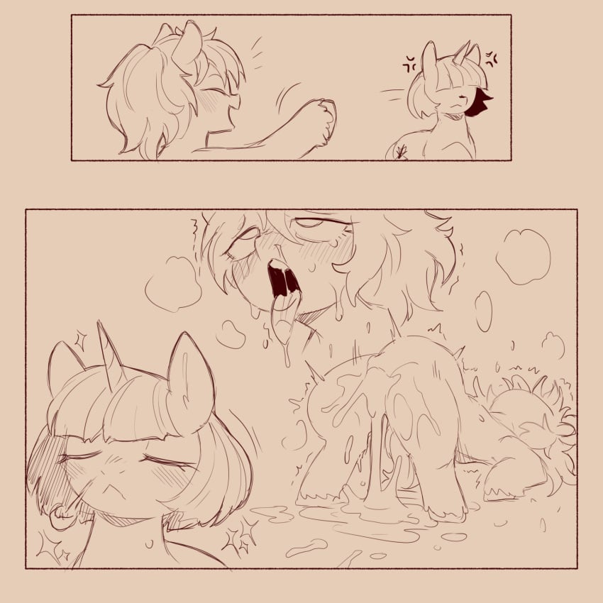 1:1 after_sex blush bodily_fluids closed_eyes cold-blooded-twilight cum cum_in_pussy cum_inside duo equid equine eyelashes female feral feral_only frown fucked_silly fur futa_on_female futanari genital_fluids hair hi_res horn horse intersex leaking_cum lying male mammal mouth_closed my_little_pony on_back pony quadruped teeth tongue tongue_out