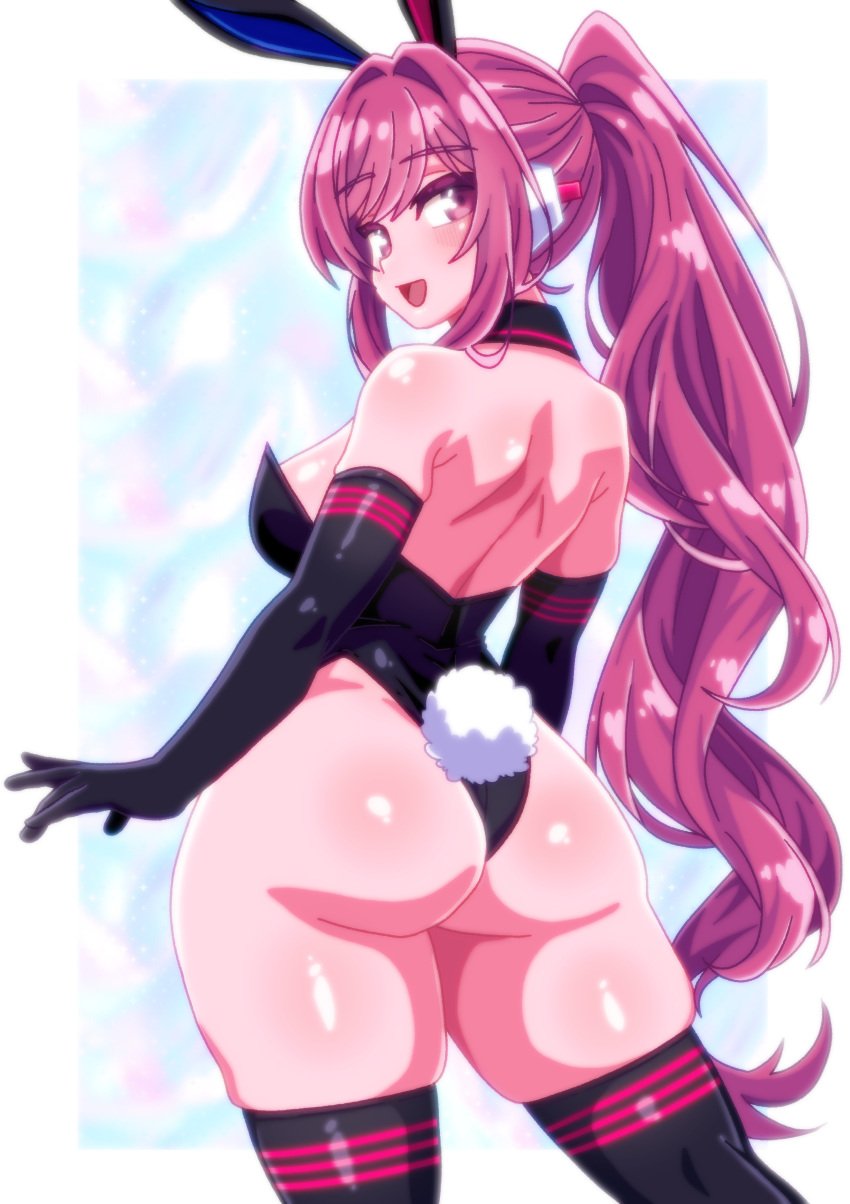 ass_focus bunny_ears bunny_girl bunny_tail bunnysuit from_behind huge_ass large_breasts looking_back rasis sound_voltex thick_thighs wide_hips