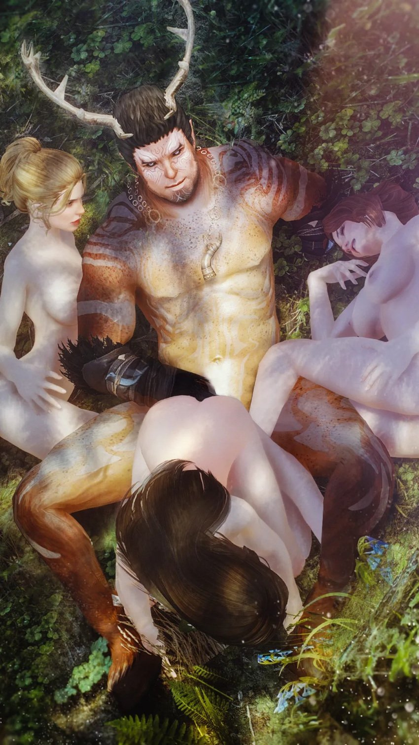 1boy 3girls black_hair blonde_hair female gerdur lydia_(skyrim) male naked_female nord red_hair skyrim stickystickstick08 the_elder_scrolls the_elder_scrolls_v:_skyrim ysolda