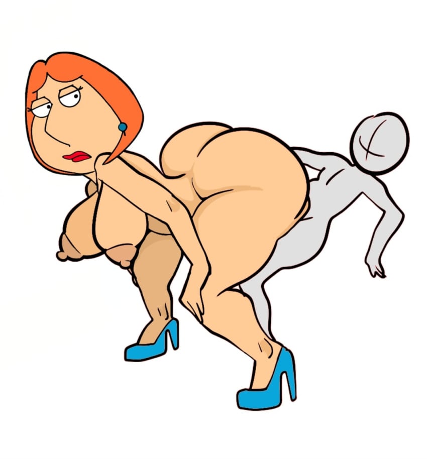 1boy1girl 1female almakhadie_(artist) anal_sex anon ass blue_high_heels breasts family_guy fat_ass female lois_griffin male naked pounding_ass sex sitting_on_lap