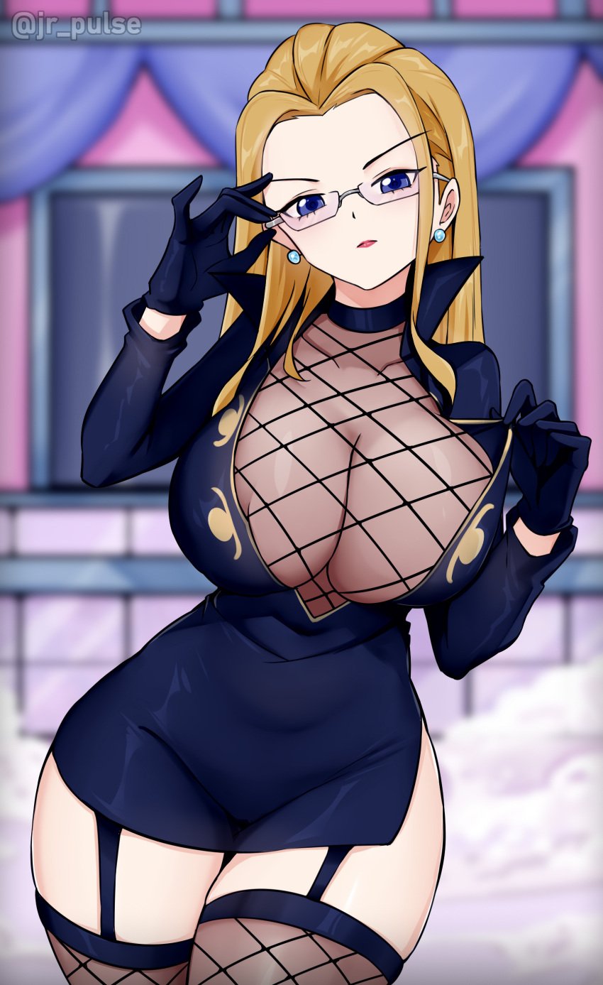 1girls big_breasts blonde_hair blue_eyes blush breasts female female_only glasses huge_breasts jrpuls3 kalifa large_breasts one_piece solo solo_female thick_thighs thighs