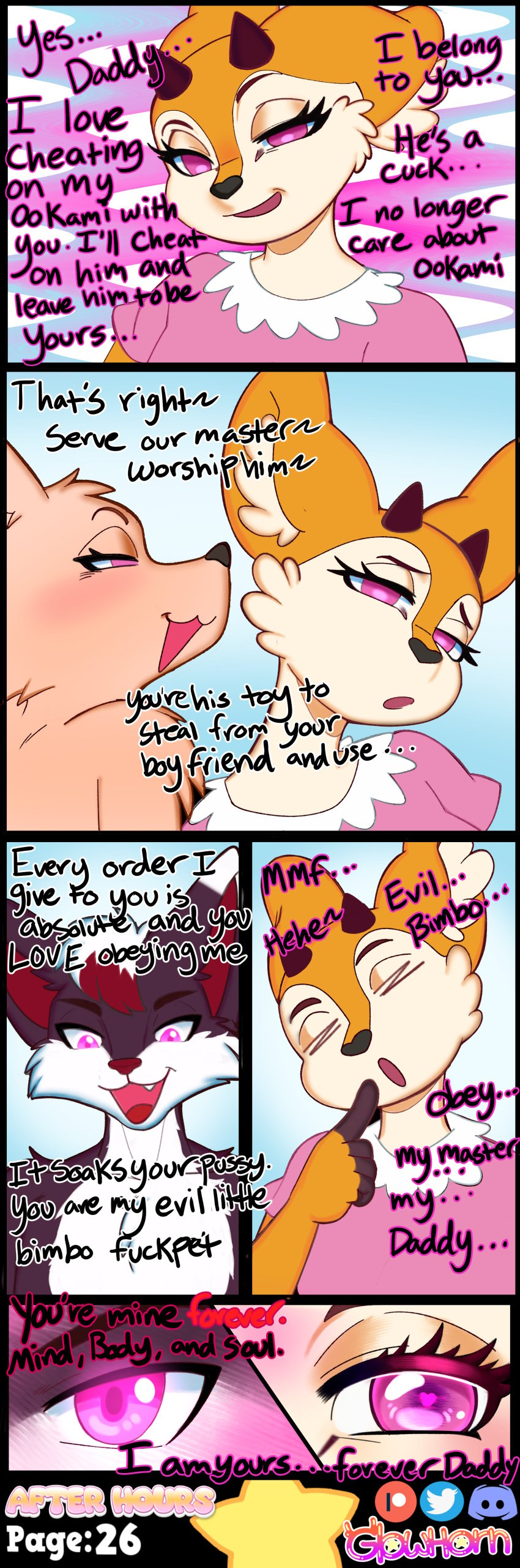 absurd_res aggressive_retsuko aggretsuko antelope anthro artifact_the_fox big_ears black_body black_fur black_nose bovid brainwashing brown_body brown_fur canid canine cheating cheating_(relationship) cheating_girlfriend cheek_tuft closed_eyes clothed clothing comic comic_page corrupted corruption deer deer_girl dialogue dominant dominant_female dominant_male english_text eyelashes facial_tuft female female/female fennec_fox fenneko finger_on_chin finger_on_face fingers fluffy fox fox_boy fox_girl fur furry gazelle glowhorn glowing glowing_eyes group hair heart_eyes heart_pupils heart_symbol hi_res horn hypnosis imminent_sex infidelity looking_down looking_pleasured male male/female mammal mind_alteration mind_control netorare nude open_mouth orange_body orange_fur page_26 page_number pink_clothing pink_eyes pink_shirt pink_topwear red_body red_fur red_hair red_nose sanrio sharp_teeth shirt simple_background smile smirk smug smug_expression smug_eyes smug_face submissive submissive_female talking_to_another teeth tired_eyes tired_look tongue topwear trance trio true_fox tsunoda tsunoda_(aggretsuko) tuft whispering whispering_in_ear white_body white_fur white_hair