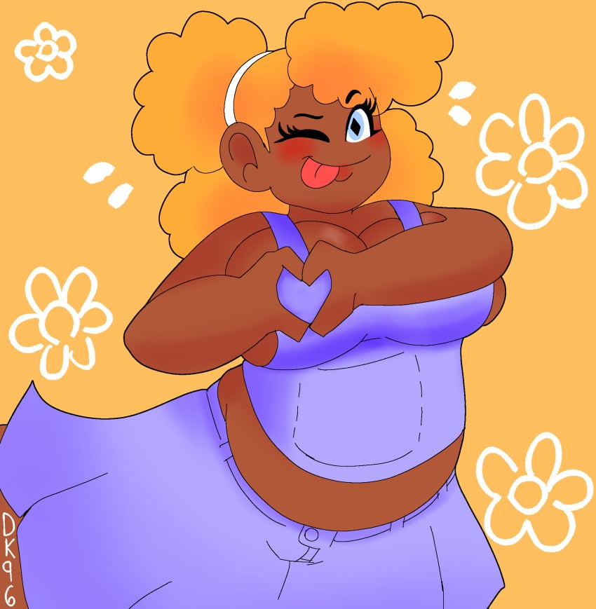 big_breasts chubby chubby_belly chubby_female daisykitty96 dark_skin dark_skinned_female female honey_(daisykitty96) overalls skirt