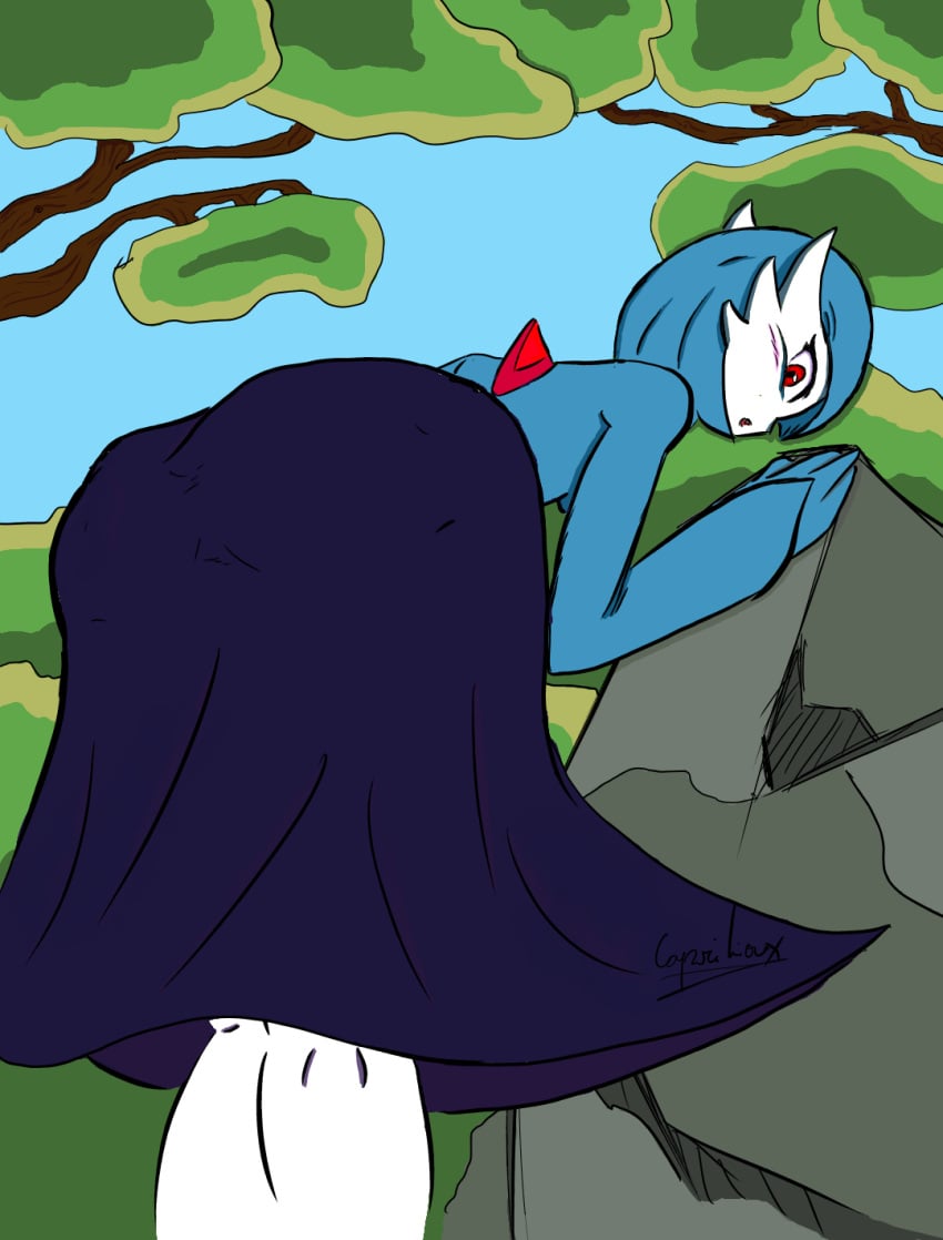 ass big_ass big_butt blue_body blue_hair capriliox female female_only furry gardevoir green_hair green_skin pokémon_(species) pokemon pokemon_(species) pokephilia red_eyes shiny_skin