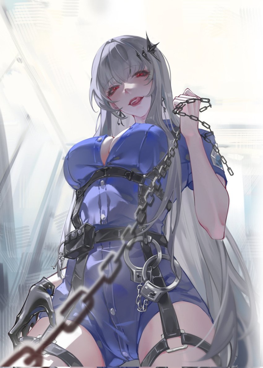 1girls cameltoe chain_leash chains cleavage coquelic_(path_to_nowhere) cuffs dominant_female female female_only female_pov fully_clothed handcuffs holding_leash imminent_sex lezdom licking_lips nie_guai path_to_nowhere pov red_eyes roleplay shalom_(path_to_nowhere) silver_hair smiling smiling_at_viewer yuri