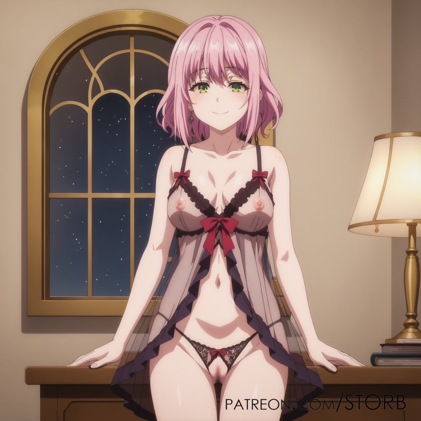 ai_generated censored cute kaifuku_jutsushi_no_yarinaoshi lingerie norn_clatalissa_jioral pink_hair princess pussy redo_of_healer small_breasts waiting