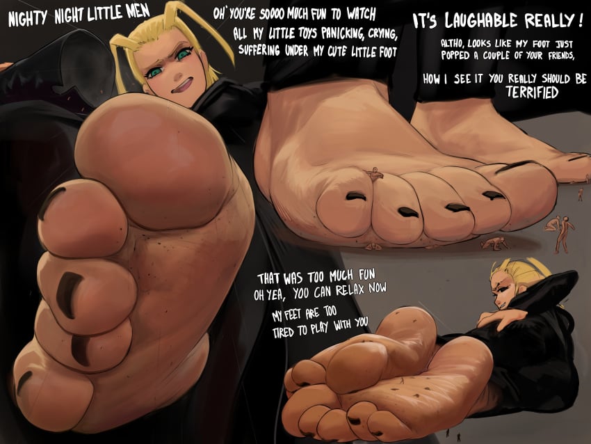 ass barefoot between_toes black_nail_polish black_toenails blonde_hair boots_removed crushed crushed_by_giantess crushed_underfoot cyan_eyes dialogue feet feet_fetish fooooly footwear footwear_removed giantess hand_on_butt kingdom_hearts larxene micro multiple_boys shoes_removed shrunken_male size_difference soles stepped_on text tiny_male toes underfoot