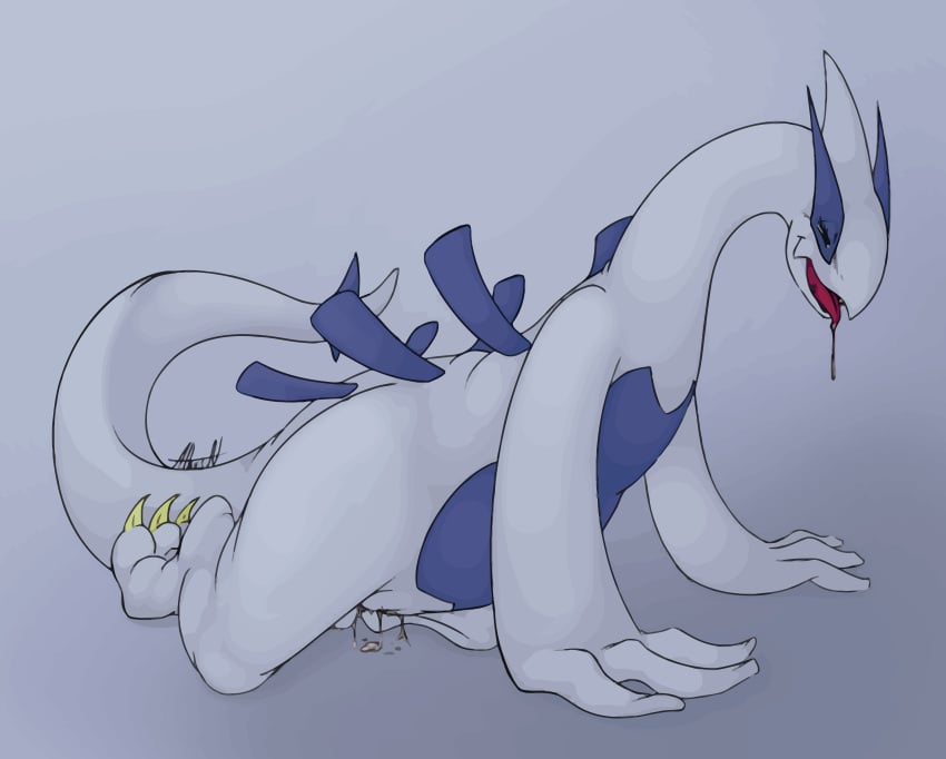 all_fours athus cum dripping female feral lugia nintendo plain_background pokemon pokemon_(species) pussy teeth tongue tongue_out vectorized video_games