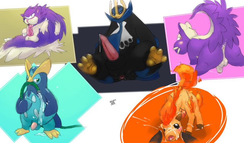 empoleon nintendo pokemon ponyta prinplup purple_fur skuntank stunky