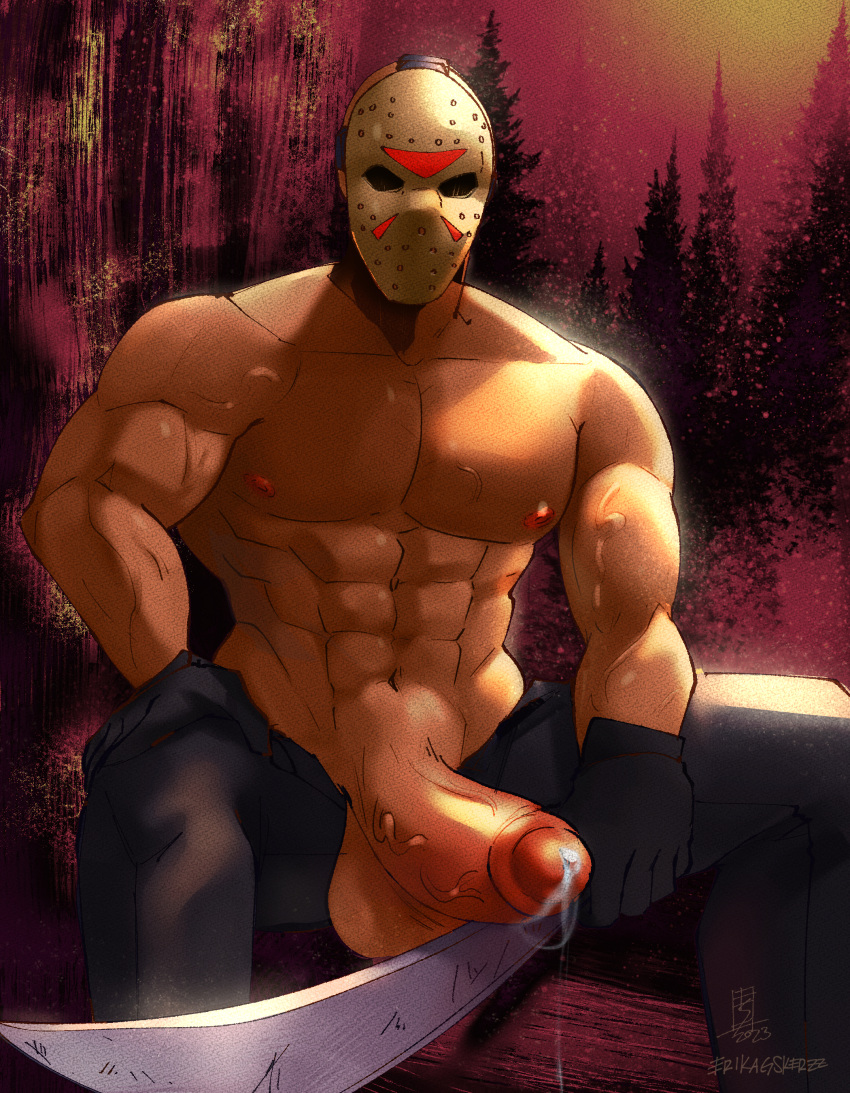 abs balls bara biceps big_balls big_penis boner clothing erection friday_the_13th hockey_mask jason_voorhees male male_nipples male_only manly mask masked masked_male muscular_male nipples pecs penis precum precum_drip solo solo_male