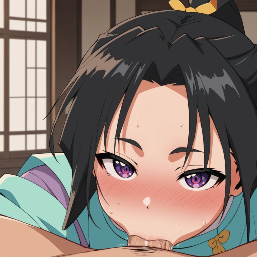 2boys ai_generated blowjob blushing_at_viewer deep_blowjob deepthroat fellatio femboy gay hojo_tokiyuki horny long_hair penis pov purple_eyes seductive_look the_elusive_samurai trap yaoi yui_chi