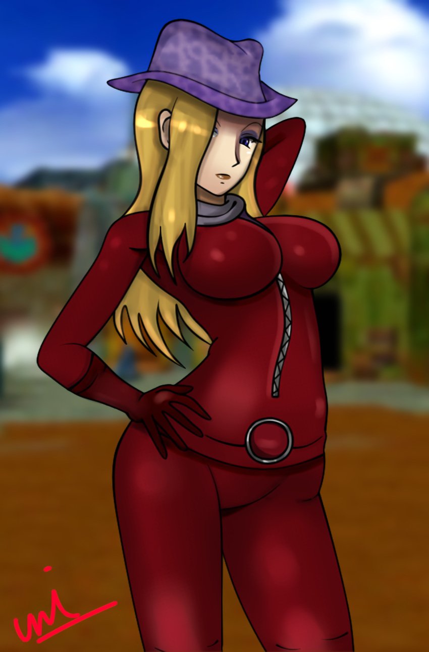 1girls big_breasts blonde_hair blue_eyes clothed female female_only female_rider_(pokemon) genius_sonority human nintendo npc_trainer png pokemon pokemon_colosseum rider_(pokemon) skintight tagme universalkun