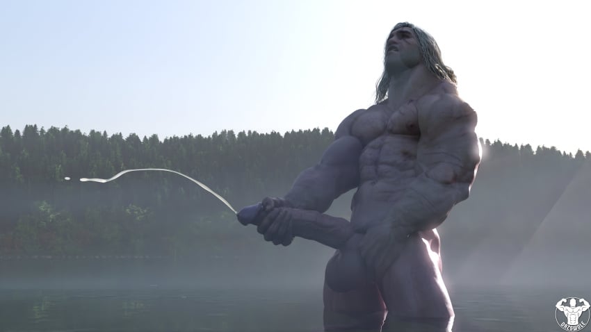 1boy 3d 3d_(artwork) abs big_balls big_muscles big_nipples big_pecs big_penis cum cum_drip cum_on_body cum_on_penis cumshot daddy dazswole dilf ejaculation erection eye_scar gay geralt_of_rivia hair huge_balls huge_cock huge_muscles human hunk male male_only masturbation muscular muscular_human muscular_male navel nipples nude orgasm partially_submerged pecs penis signature solo the_witcher_(series) water white_hair