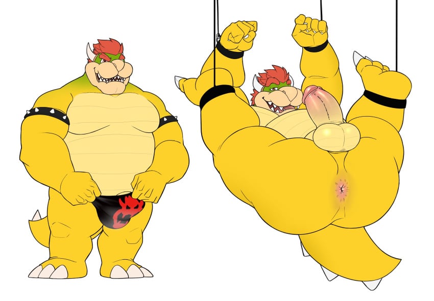 1boy 2024 ankleband anthro anus armband ass balls bedroom_eyes belly big_balls big_bulge big_butt big_penis bound bowser bulge claws clothed clothed/nude clothing erection eyebrows fat genitals glans hair hi_res horn humanoid_genitalia humanoid_penis koopa logo looking_at_viewer lying male male_only mario_(series) moobs narrowed_eyes nintendo non-mammal_balls nude obese obese_male on_back open_mouth open_smile overweight overweight_anthro overweight_male penis perineum presenting presenting_anus scalie seductive seyrmo simple_background smile solo speedo spiked_armband spiked_tail spikes spikes_(anatomy) spread_legs spreading standing swimwear tail teeth thick_thighs topless topless_anthro topless_male white_background wristband