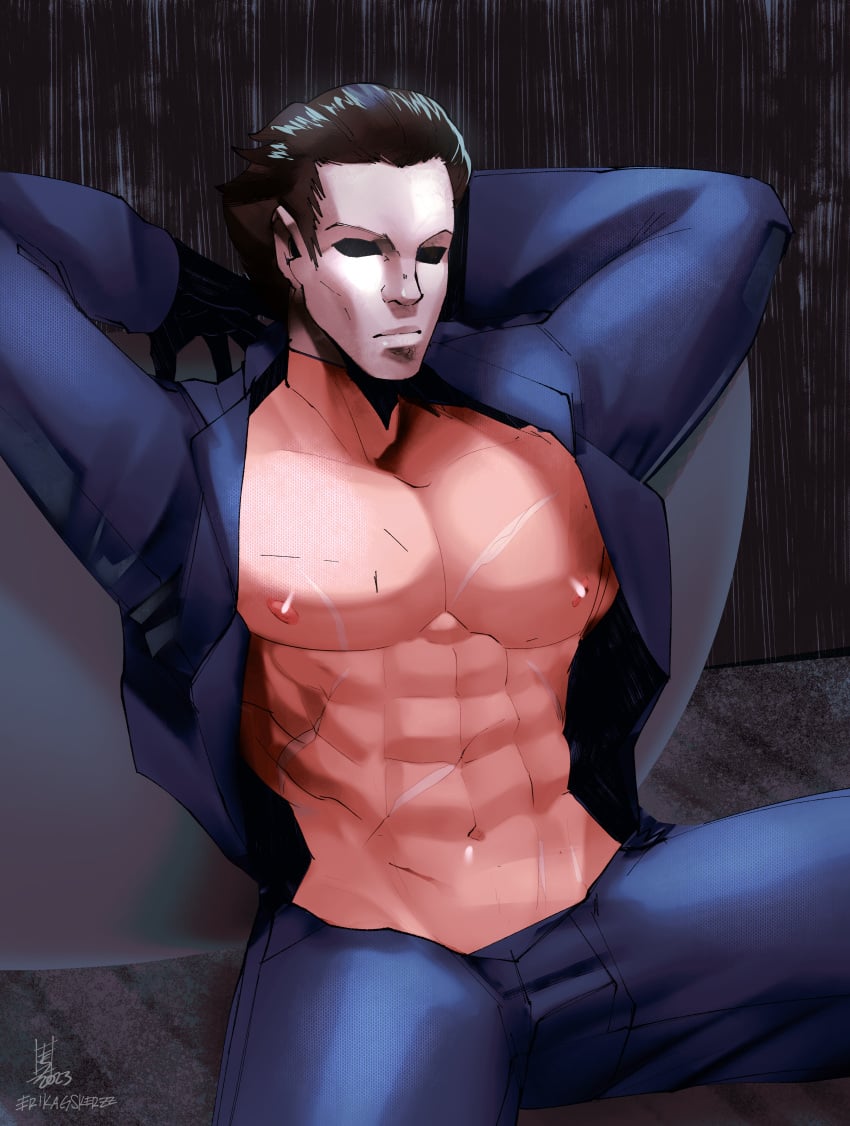 abs bara biceps clothing halloween halloween_(series) male male_nipples male_only manly michael_myers muscular_male nipples pecs