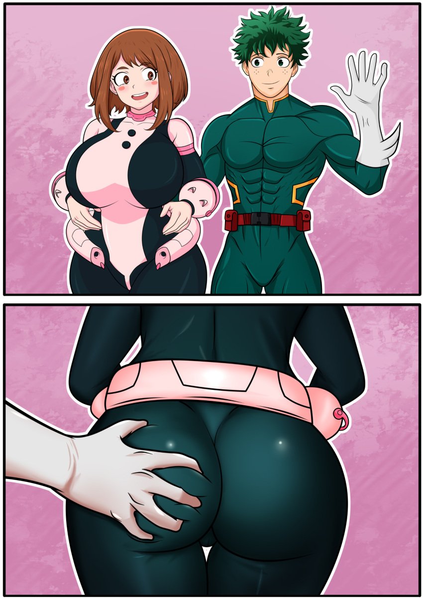 1boy 1girls ass big_ass chadku_(meme) deku female hero_outfit_(mha) huge_ass huge_breasts izuku_midoriya male massive_ass my_hero_academia ochako_uraraka sexual_consent