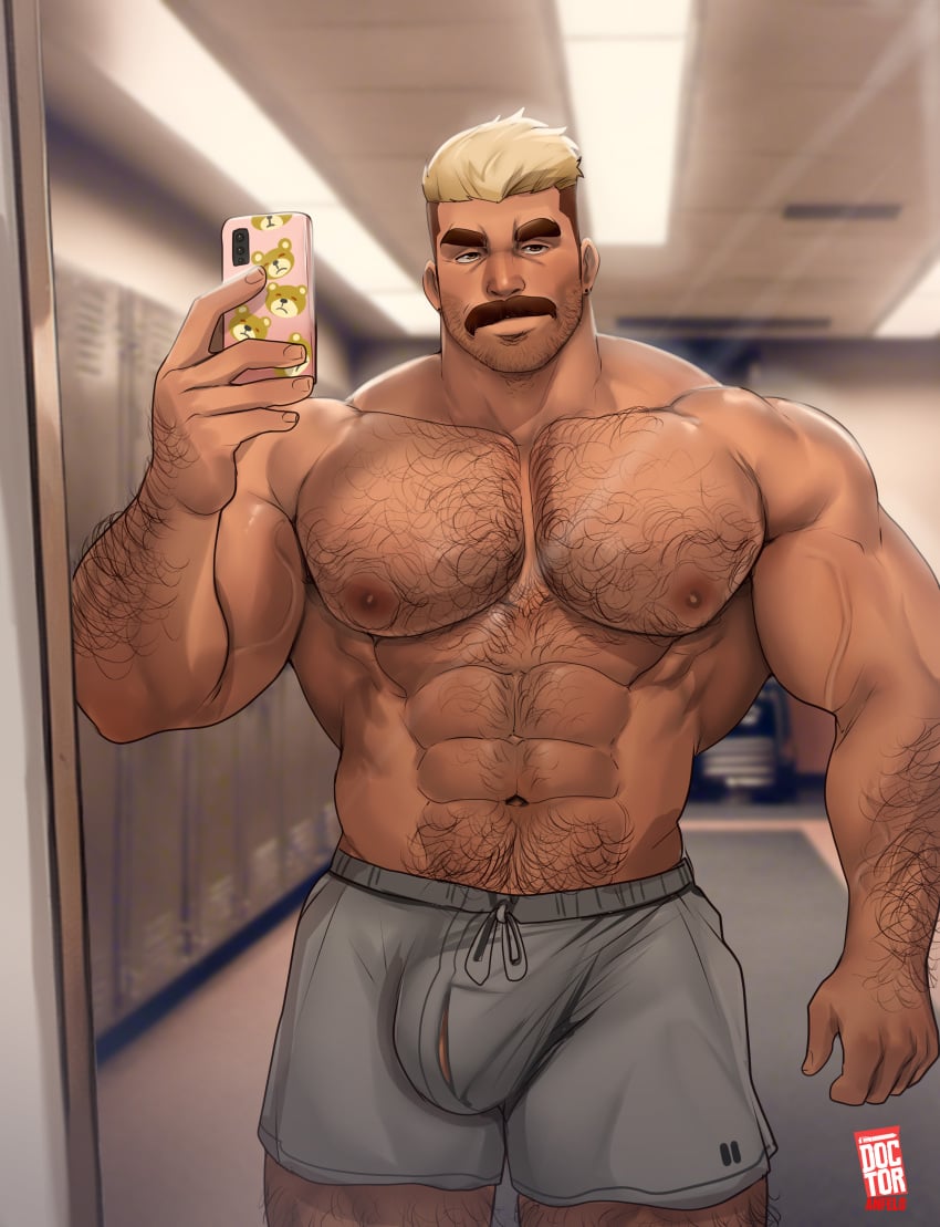 1boy abs bara biceps big_bulge bulge bulge_through_clothing clothing daddy doctor_anfelo hairy_chest male male_nipples male_only manly mature_male moustache muscular_male nipples pecs penis_outline penis_under_clothes tight_clothing