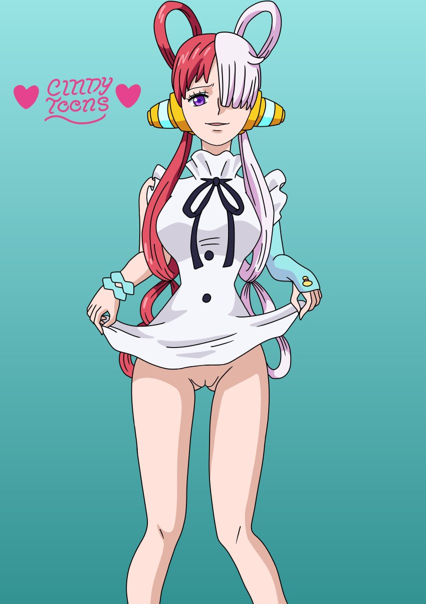 breasts cindy_toons female female_only long_hair long_legs one_piece panties panties_under_pantyhose showing_pussy skirt thighs under_skirt uta_(one_piece) vagina