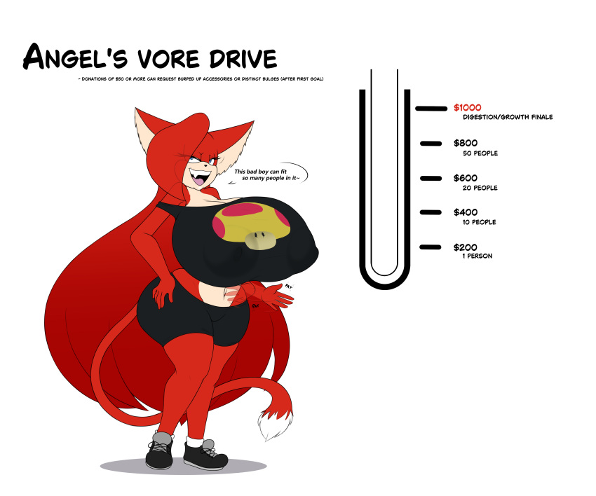 angel_the_catgirl angelthecatgirl anthro blue_eyes feline female furry furry_only growth_drive huge_breasts impending_vore long_hair nipple_bulge red_fur shirt solo_female solo_focus tagme vore white_skin