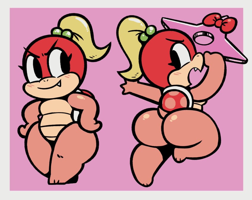 1girls ass ass_focus big_ass bottomless breastless female female_only huge_ass koopa looking_back mario_(series) nintendo pom_pom_(mario) shortstack solo tagme teasing topwear yopy