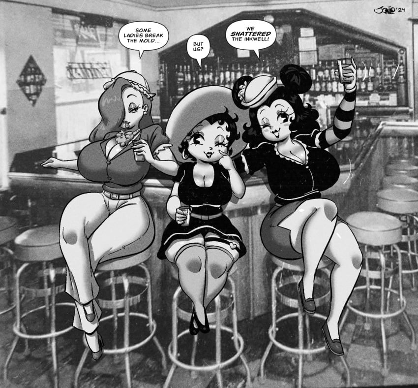 3girls betty_boop betty_boop_(series) big_ass big_breasts breasts bust busty chest curvaceous curvy curvy_figure dark_hair digital_media_(artwork) disney female hips hourglass_figure huge_ass huge_breasts jessica_rabbit joaoppereiraus large_ass large_breasts legs light-skinned_female light_skin mature mature_female original original_character pereira_cartoons rubberhose sally_mcboing thick thick_hips thick_legs thick_thighs thighs touchstone voluptuous voluptuous_female waist who_framed_roger_rabbit wide_hips