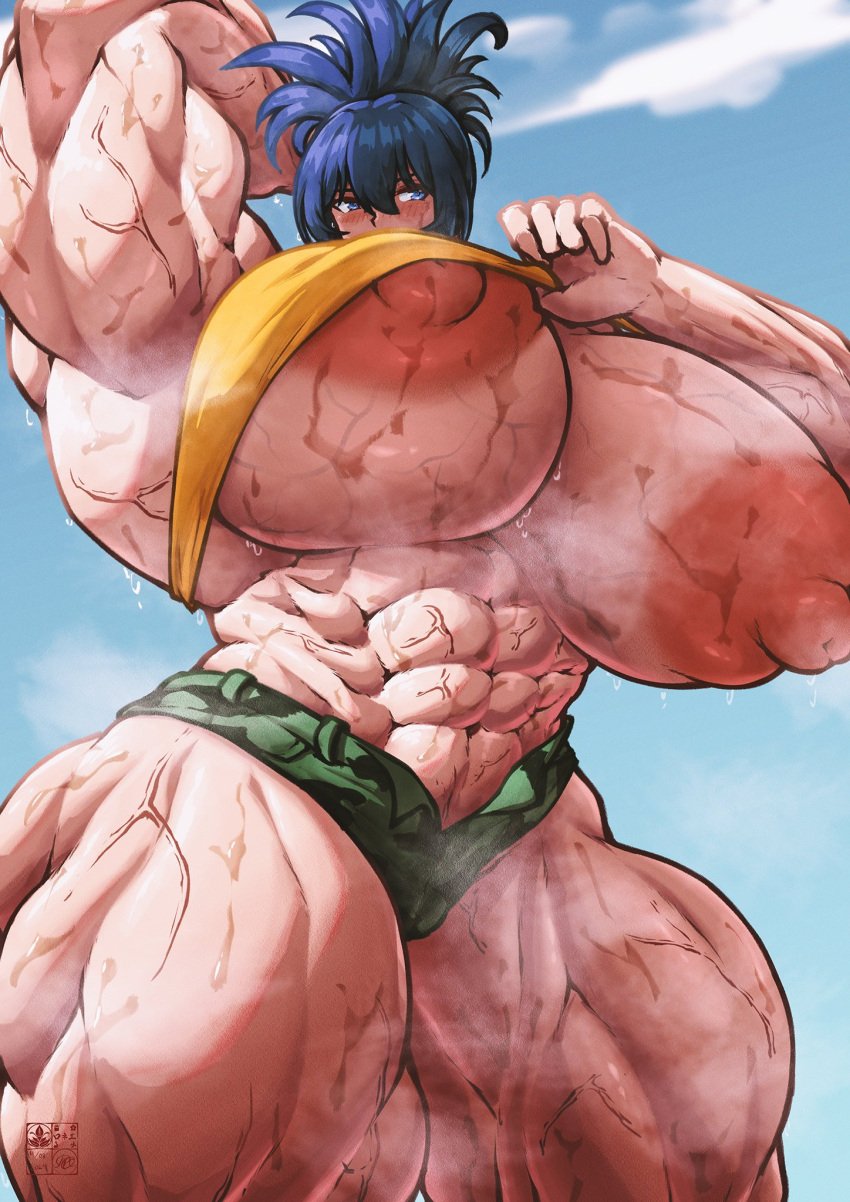 abs alternate_muscle_size gigantic_breasts hyper_muscles king_of_fighters leona_heidern muscular_female roneesan steaming_body sweat thick_thighs