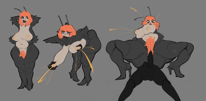 1boy 1girls 2024 4_arms bee breasts colored_sketch cowgirl_position cowhourr curvy curvy_figure heels honey humanoid_genitalia humanoid_penis insect_girl insects lactation large_breasts milking nude nude_female orange_hair original original_character pubic_hair riding_penis sagging_breasts short_hair squeezing squeezing_breast tummy tummy_grab