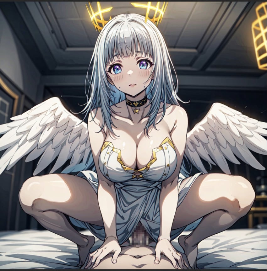 ai_generated artemisia_(ragna_crimson) bed blur_censor clothing ragna_crimson vaginal_penetration wings