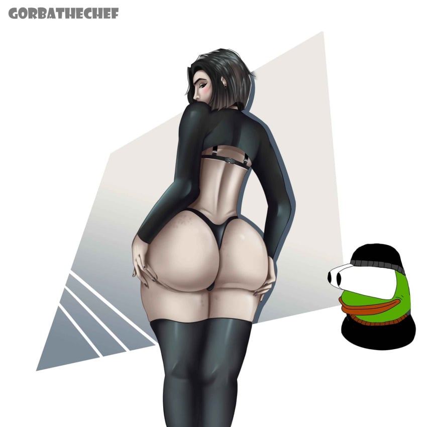 1girls ass ass_focus black_hair dat_ass doomer_girl female gorbathechef goth goth_girl panties short_hair stockings underwear