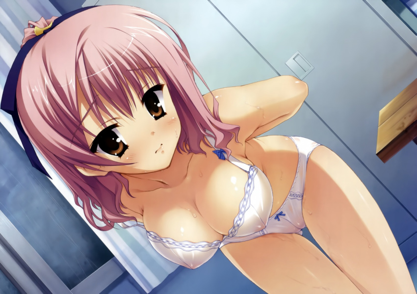 blush bra breasts brown_eyes cleavage erect_nipples imageboard_sample kobuichi lingerie panties pink_hair see-through tenshinranman tokiwa_mahiro underwear wet