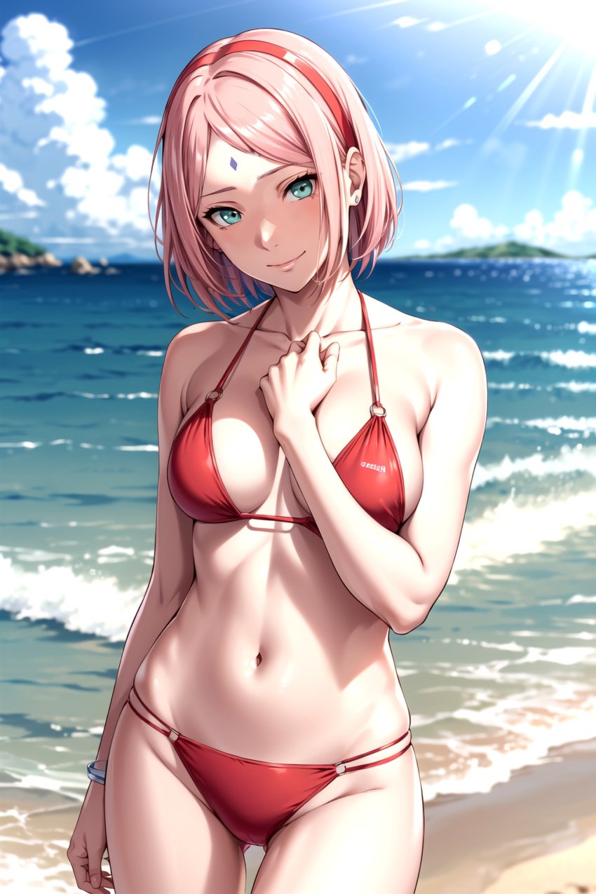 1girls ai_generated bikini blush bob_cut boobeetan boruto:_naruto_next_generations breasts curvaceous curvy_figure cury facial_mark facing_viewer female female_only forehead_mark front_view green_eyes light-skinned_female light_skin long_hair looking_at_viewer mature mature_female milf nai_diffusion naruto naruto_(series) ocean paipan pale-skinned_female pale_skin petite petite_body pink_hair pinup sakura_haruno seaside shoulder_length_hair small_breasts smile solo solo_focus stable_diffusion swimsuit thighs water wide_hips