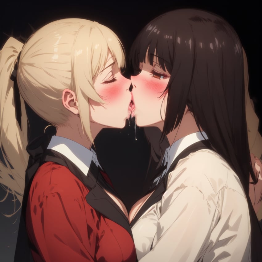 2girls ai_generated jabami_yumeko kissing saotome_meari yuri