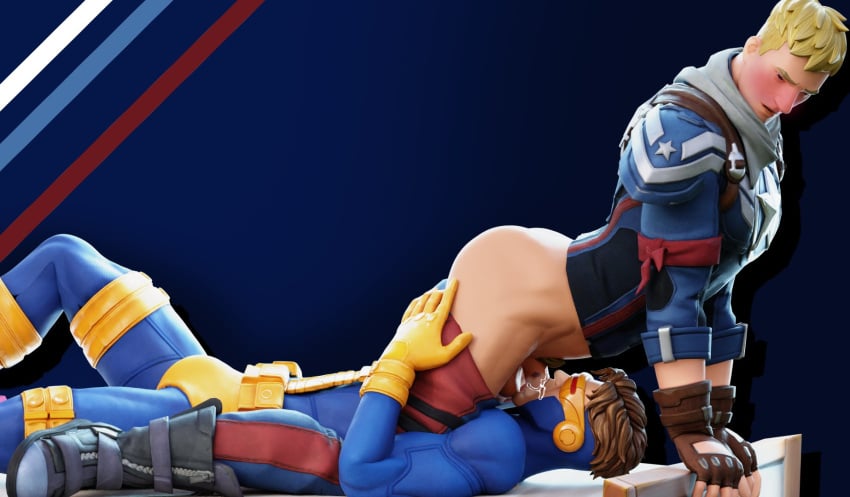 2boys 3d 3d_(artwork) arched_back ass big_ass big_butt blonde_hair blowjob blush brown_hair captain_jones centurion_mcjo clothed crossover cum cumming_from_blowjob cumming_in_mouth cyclops_(fortnite) cyclops_(x-men) face_fucking fortnite fortnite:_battle_royale fully_clothed gay grabbing_ass holding_object jonesy_(fortnite) laying_down looking_at_another looking_down male male_only marvel marvel_comics pants_down penis penis_in_mouth