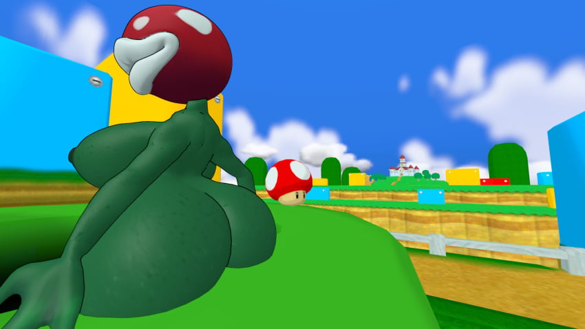 ass ass_focus huge_ass huge_breasts mario_(series) mushroom nintendo pipe piranha_plant shonksfm smiling