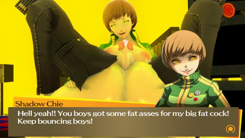 2boys 2faggots 2femboys 3d 3d_(artwork) ass atlus big_ass big_ass_(male) big_butt big_cock big_penis bubble_butt cum faggot female futa_on_femboy futanari hanamura_yousuke huge_cock narukami_yu persona persona_4 rape satonaka_chie sega shadow_chie shadow_self_(persona) shin_megami_tensei slut text text_box theboobedone yellow_eyes