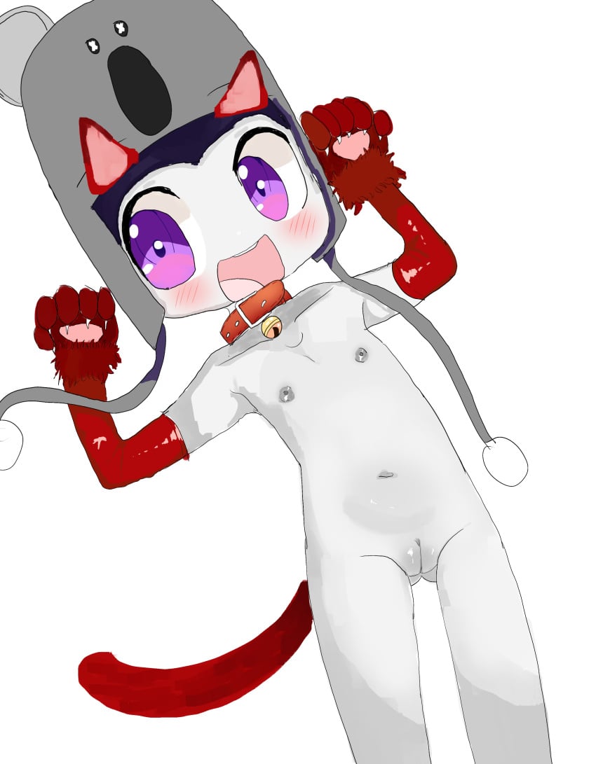 blush blush blush_lines cat_ears cat_tail claws collar flat_chest gloves grey_skin kavra koala kodoryna_(artist) naked nipples open_mouth purple_eyes pussy roblox robloxian rule_63 short_hair smile smiling smiling_at_viewer solo youtube youtuber