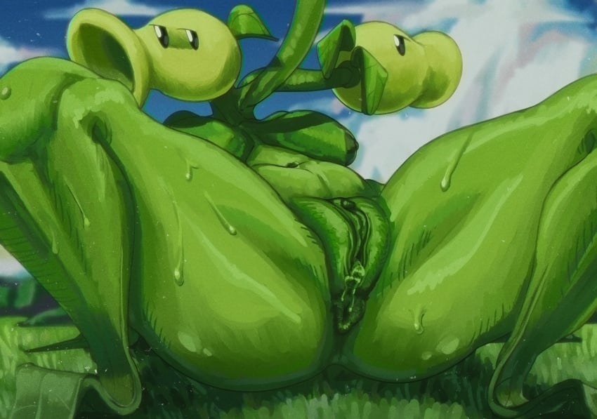 anus background big_breasts breasts dendra_enigma dripping dripping_pussy female focus_on_pussy humanized humanoid nipples on_grass plants_vs_zombies pussy pvz threepeater_(pvz) zack_main