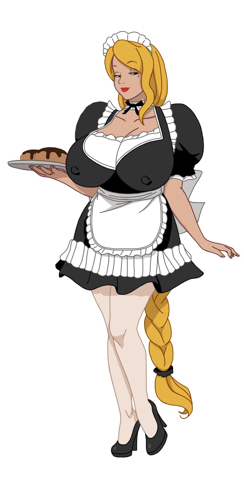 big_ass big_breasts blonde_hair discreenvision edit inusen lidia_(discreenvision) long_hair looking_at_viewer maid_uniform stockings tagme the_secret_of_the_house