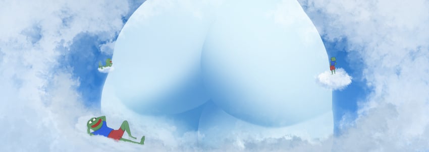 ass ass chilling cloud clouds color diklonius frog green_skin hi_res huge_ass meme pepe_the_frog sky