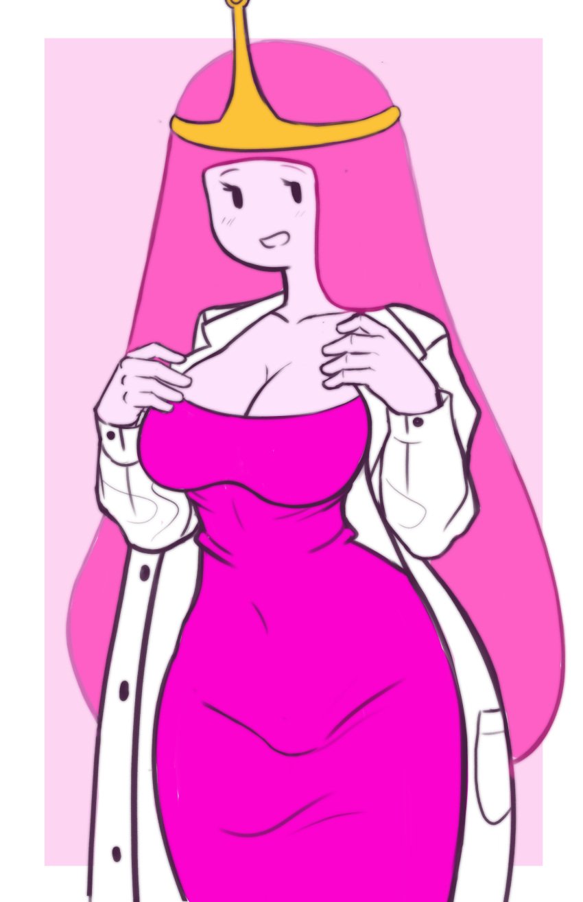 1girls adventure_time belly big_breasts breasts clothed clothed_female crown dress female female_focus female_only he11_4ngel long_hair long_hair_female mouth mouth_open navel open_mouth pink_body pink_dress pink_hair pink_hair_female pink_skin princess_bubblegum robe solo solo_female solo_focus stomach thighs tummy waist white_robe