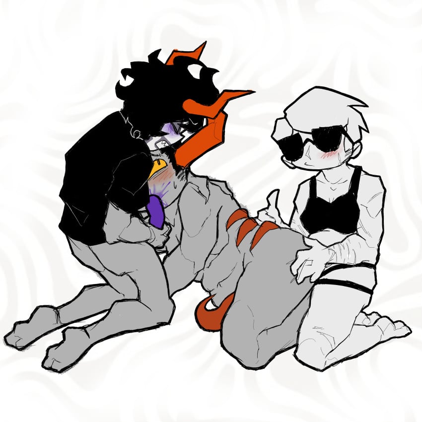 alien alien/human blowjob cuntboy cuntboy/male cuntboy_on_male cuntboy_on_top dave_strider gamzee_makara gay half-dressed homestuck humanoid intersex male/male/male male_only spitroast strap-on strap-on_sex tavros_nitram tentacle_penis threesome thumbs_up