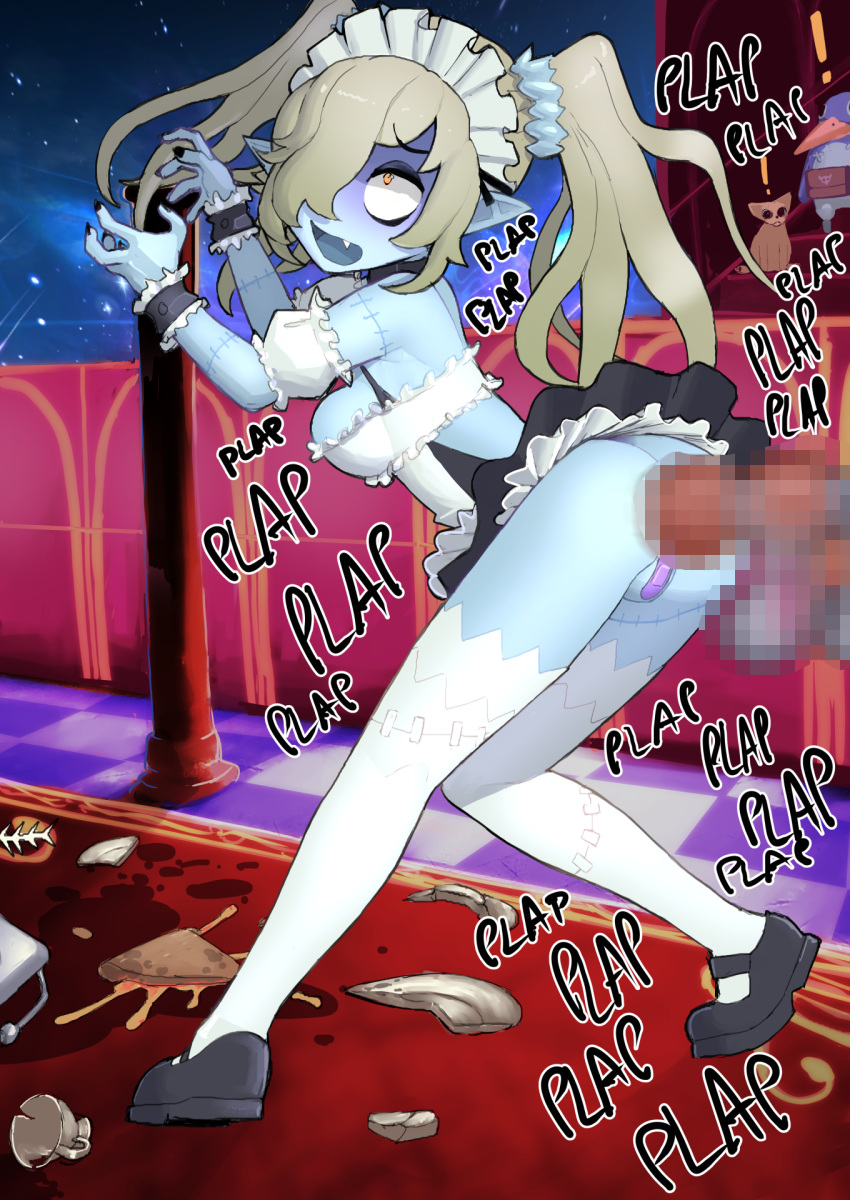 anal_sex ass bandage bandage_on_pussy disgaea disgaea_5 gixar maid maid_(disgaea) maid_uniform mosaic_censoring nippon_ichi_software no_panties pasties penis prinny public public_nudity public_sex sex stitches upskirt zombie zombie_girl