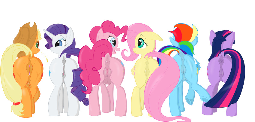 anus applejack_(mlp) ass bloss blossomforth_(artist) equine female feral fluttershy_(mlp) friendship_is_magic hi_res high_resolution horn horse my_little_pony nude pegasus pinkie_pie_(mlp) pony presenting presenting_hindquarters pussy wings