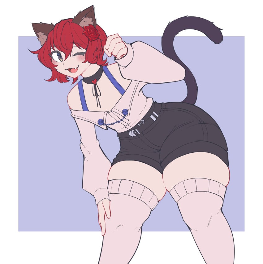 1boy 1male 2024 2d 2d_(artwork) animal_humanoid ass big_ass big_butt cat_ears cat_humanoid cat_tail catboy clothed clothed_femboy clothed_male clothing commission cute felid felid_humanoid feline feline_humanoid felis femboy femboy_only fully_clothed fully_clothed_femboy fully_clothed_male gradient_eyes high_resolution highres huge_ass huge_butt humanoid kittenboogers light-skinned_femboy light-skinned_male light_skin male male_only neckwear one_eye_closed open_mouth open_smile pose red_hair rose rose_(flower) rose_in_hair sen_(gingersid) short_hair simple_background smile solo solo_femboy solo_male thick_thighs thighhighs thighs virtual_youtuber vtuber wide_hips wink