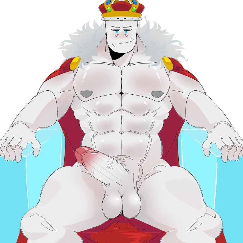 1boy 2d 2d_(artwork) 2d_artwork balls big_penis block_tales blue_eyes cape crown cruel_king_(block_tales) king male male_focus male_only muscles muscular muscular_male nude penis roblox roblox_game robloxian solo solo_focus tagme unclegreennsfw white_skin