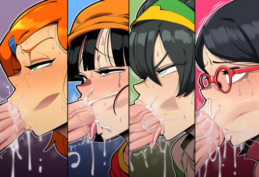 4boys 4girls ai_generated avatar_legends avatar_the_last_airbender ben_10 big_penis blowjob boruto:_naruto_next_generations cum cum_splatter dragon_ball dragon_ball_gt fellatio gwen_tennyson hetero mullon naruto_(series) novelai oral pan_(dragon_ball) penis sarada_uchiha toph_bei_fong uchiha_sarada
