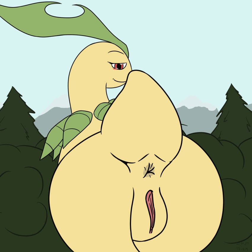 1:1 2023 animated anus ass bayleef blinking blue_sky clitoral_hood clitoris colored deciduous_trees digital_drawing_(artwork) digital_media_(artwork) elemental_creature evergreen_tree female feral flora_fauna forest forest_background frame_by_frame generation_2_pokemon genitals green_leaves hi_res leaf leaf_hair long_neck looking_at_viewer looking_back looking_back_at_viewer mountain mountain_range nature nature_background nintendo non-mammal_pussy plant plant_hair pokemon pokemon_(species) presenting presenting_anus presenting_hindquarters presenting_pussy pseudo_hair pussy quadruped red_eyes reptile rock scales scalie shaking shaking_butt sky snow solo telem tree wiggle yellow_body yellow_butt yellow_neck yellow_scales