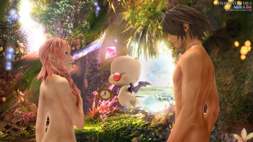 1boy 1girls 3d female final_fantasy final_fantasy_xiii final_fantasy_xiii-2 human male moogle noel_kreiss serah_farron