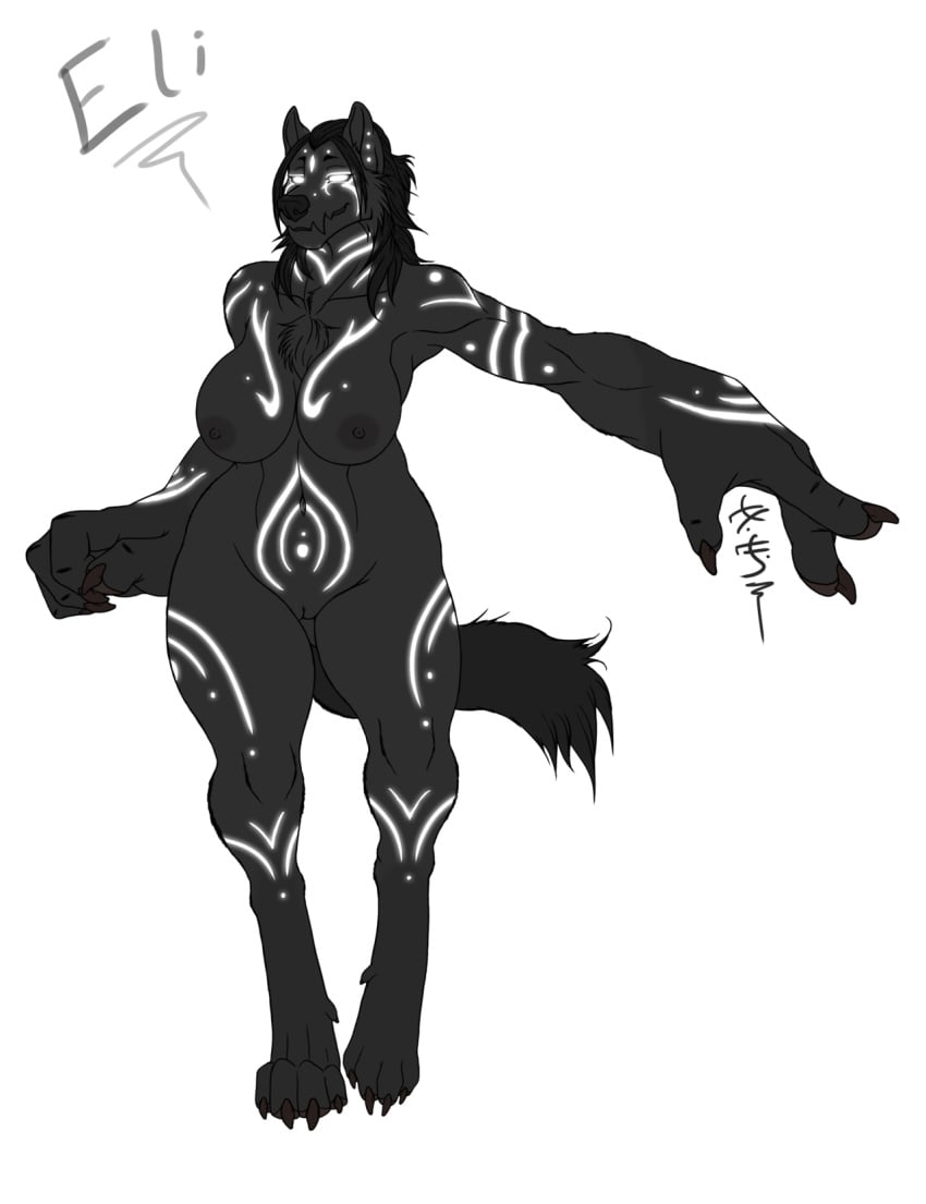 anthro big_breasts breasts canine deity diamond_dog_(mlp) female friendship_is_magic fur furry helioture my_little_pony nipples nude pussy solo straight_hair tribal_markings wide_hips