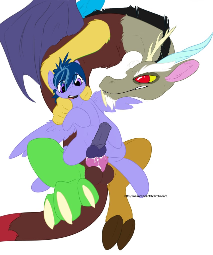 anal anal_sex balls cum cum_inside discord_(mlp) draconequus equine erection friendship_is_magic furry gay hair horn horse horsecock male messysketch multicolored_hair my_little_pony open_mouth pegasus penetration penis plain_background pony red_eyes sex straight_hair wings